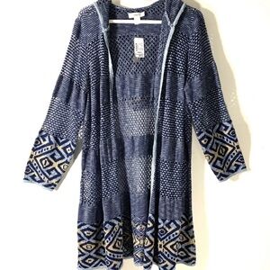 NWT Hooded knit boho Crocheted Sweater CARDIGAN PL